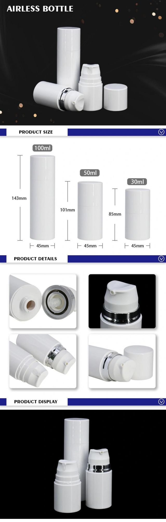 Luxury White 30ml 50ml 100ml Eco Friendly Plastic Pctg Airless Pump Bottle
