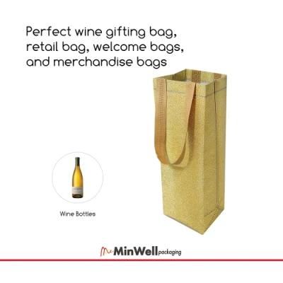Minwell Kraft Paper Bags Paper Wine Bottle Bags with Fancy Jute Handles for Party Favors, Weddings, House Warming, Holidays