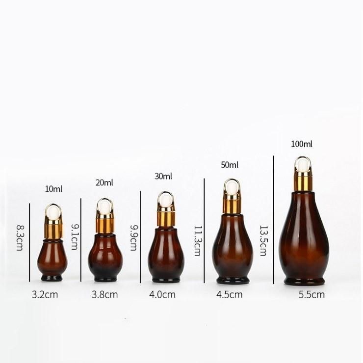 Amber Glass Dropper Bottle Single Gourd Shaped Essential Oil Bottle 10ml, 20ml, 30ml, 50ml, 100ml