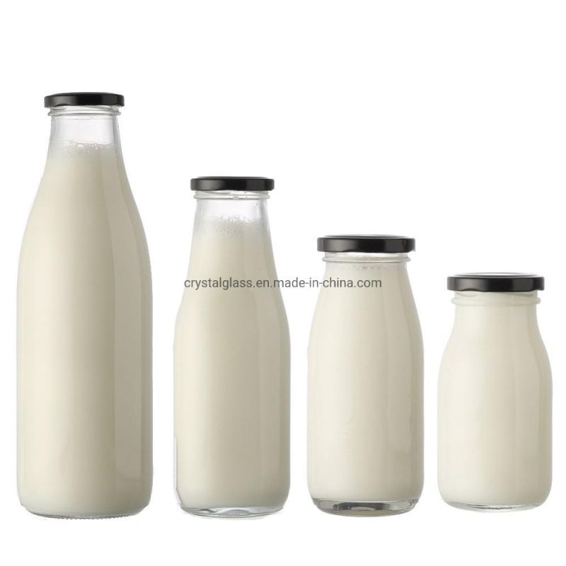 1 Liter Big Capacity Glass Fresh Milk Bottle with Safety Buton Tinplate Lid