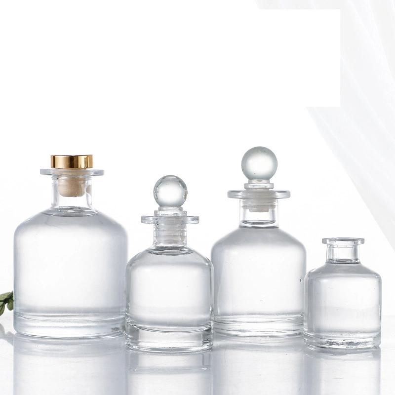 Premium Decorative Round Glass Perfume Aromatherapy Reed Diffuser Bottle with Rubber 50ml 100ml 150ml