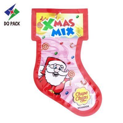 Pouches for Socks Gifts Customized Plastic Laminated Heat Seal Christmas Socks Shaped Pouch for Candy Edible Packaging
