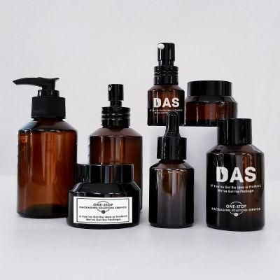 Cosmetic Packaging 15ml 30ml 60ml 100ml 120ml Matt Black Serum Dropper Cream Lotion Glass Bottle and Jars