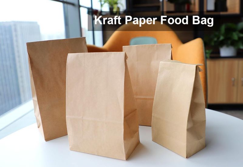 Eco Friendly Brown Kraft Paper Lunch Bags for Snack Foods with No Handle