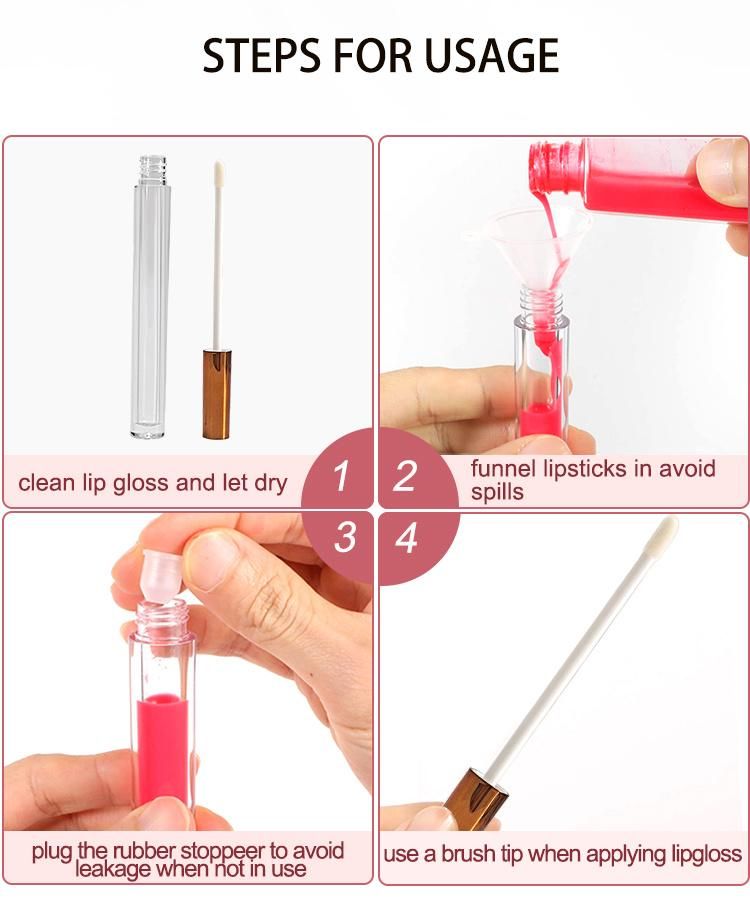 Custom Luxury Empty Cute Mini 3ml 3.5ml 4ml Lip Gloss Tube Yellow Pink Clear Transparent Lipgloss Tubes with Brush