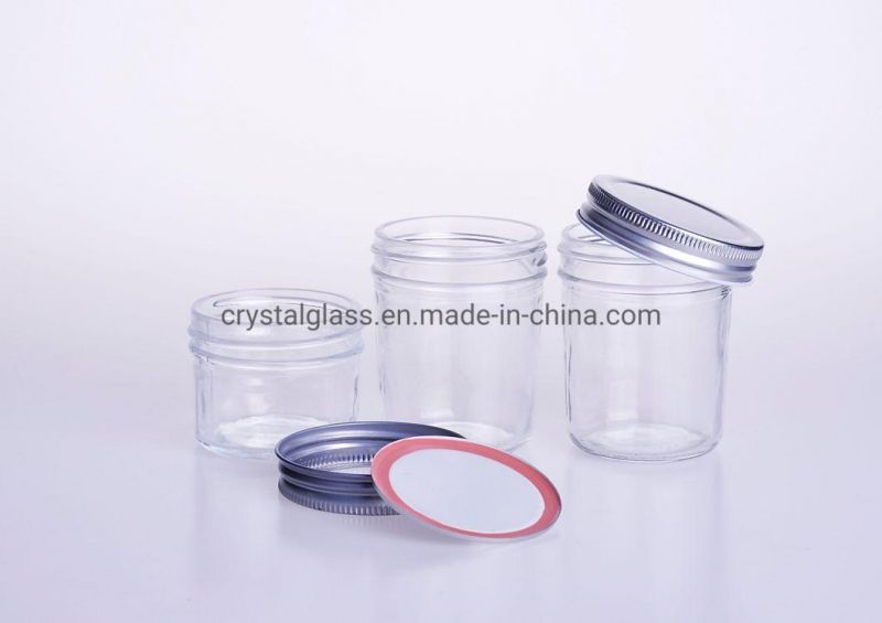 11oz Embossed Surface Custom Empty Glass Cannning Jar with Two PCS Lids