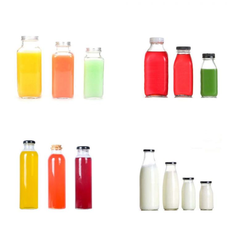 French Square 60ml 250 Ml 500 Ml Glass Beverage Juice Bottles with Plastic Cap Aluminium Cap