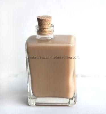 200ml 280ml Square Flat Glass Wine Bottle with Cork Milk Tea Beverage Bottle 6oz 9oz