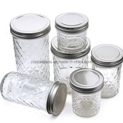15oz 20oz Glass Mason Jar with Lid for Fruit Jam Marmalade Packing with Embossed Surface