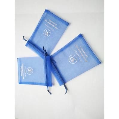 Promotional Exquisite Sheer Blue Organza Drawstring Bag for Jewelry Packaging