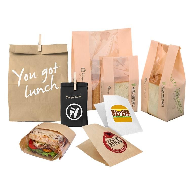 Paper Bag with Window White Greaseproof French Roll Plastic Kraft Paper Bakery Bag Bread Paper Packaging Bag