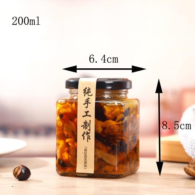 Unique Different Sizes Square Glass 200ml Honey Jars