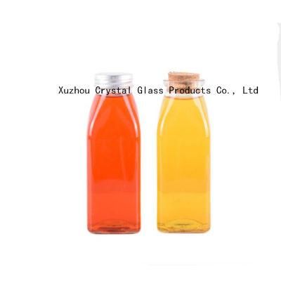 Factory Directly Sells Various Style 350ml Glass Cold Tea Drink Bottle Flower Tea Glass Bottle with Cork