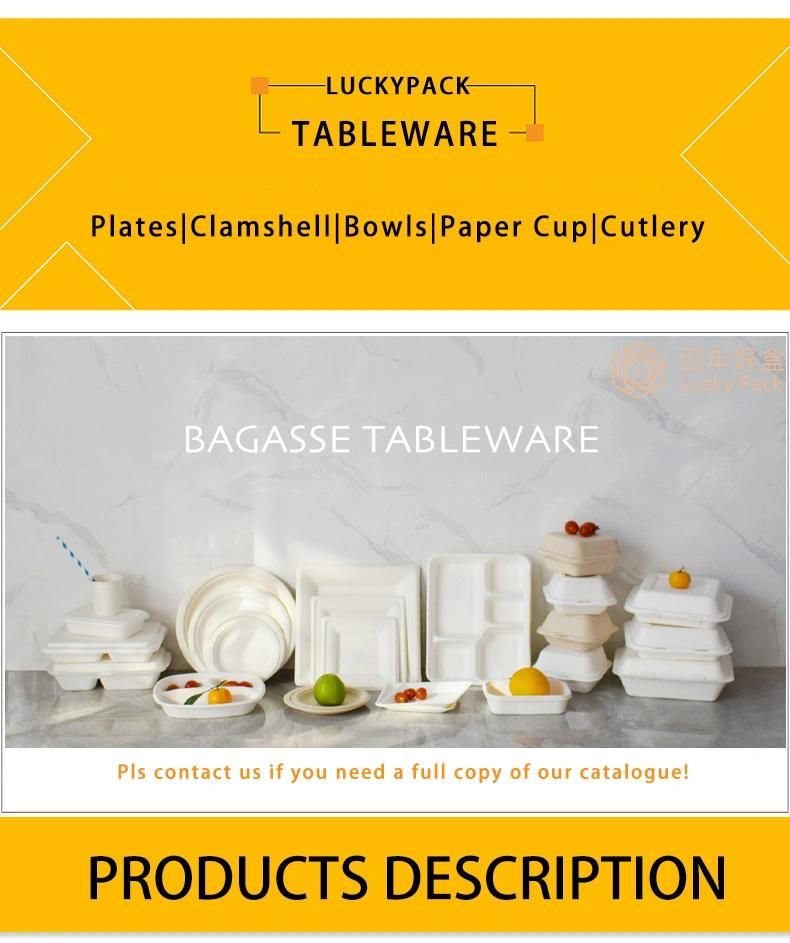 Disposable Bagasse Biodegradable Sugarcane Clamshell Box Food Packaging