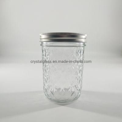 100ml 200ml 250ml 350ml Wide Mouth Glass Mason Jar for Jam Canning Food Storage Embossed Surface
