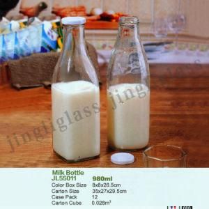 1 Liter Milk Glass Bottle / Round and Square Milk Bottle