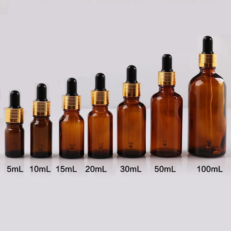 Brown Glass Bottle Gold Aluminium Dropper Cap Amber Essential Oil Bottle