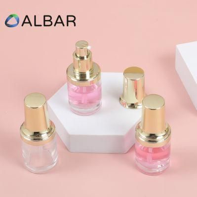 Light Gold Metal Flat Shoulder Cosmetics Skin Care Jar Glass Bottles with Liquid Pumps