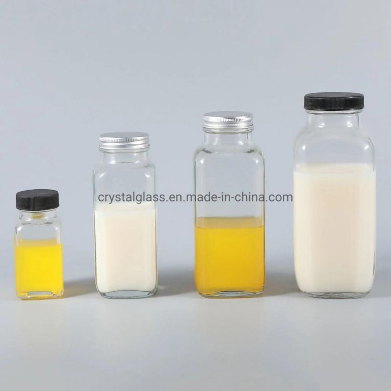 Customized Printing 32oz 1000ml Square Glass Milk Bottle with Plastic Safety Cap