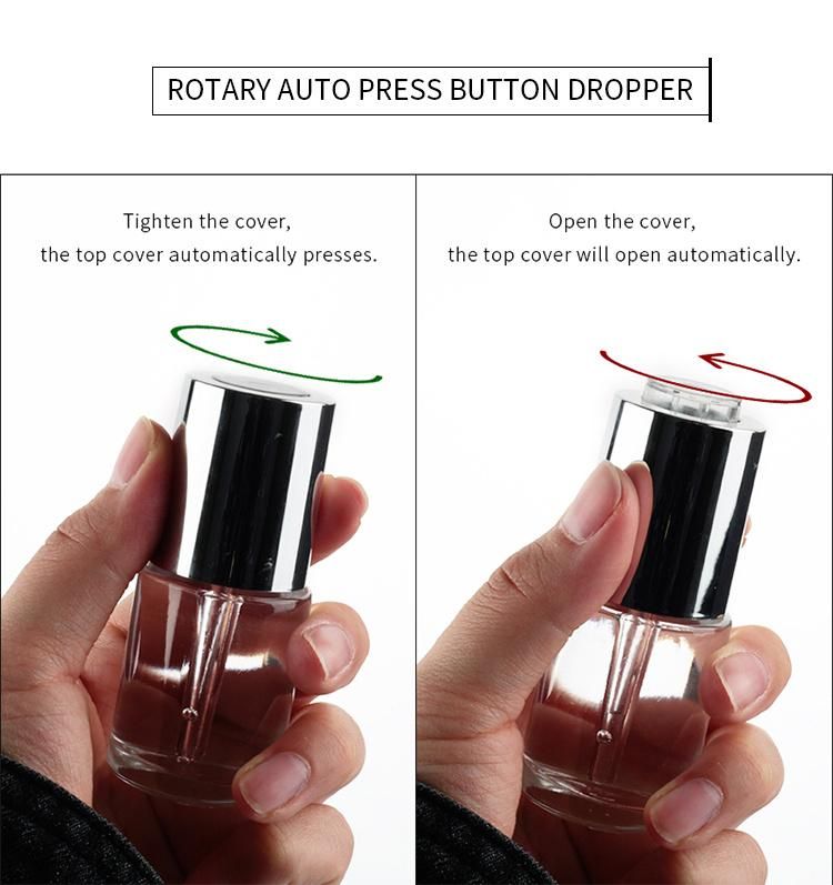 Wholesale Round Clear Glass Rotate Press Squeeze Dropper Eye Essential Oil Bottle 20 Ml for Sale