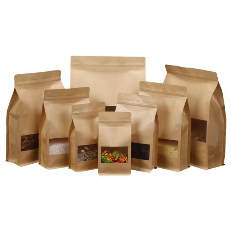 125g 250g 500g 1kg 2kg Kraft Packaging Bag Paper Bag with Window Stock