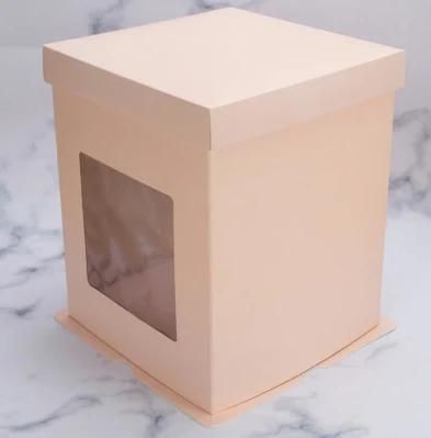 Tall Paper Cake Box Window 6&prime;&prime;8&prime;&prime; 10&prime;&prime; 12&prime;&prime; Plain White Color Happy Birthday Cake Packaging Boxes