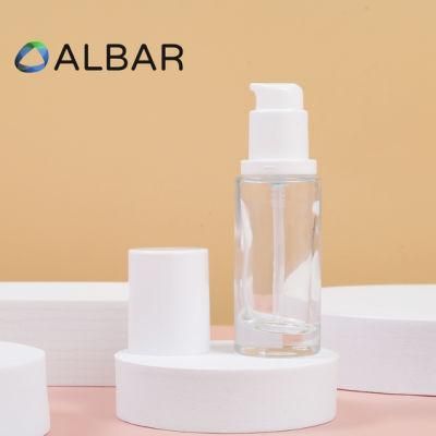 White Pumps and Caps Transparent Glass Bottles for Emulsion and Body Milk Lotion