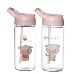 Glassware Factory Supply Lighter Glass Bottle for Drinking with Handle and Straw