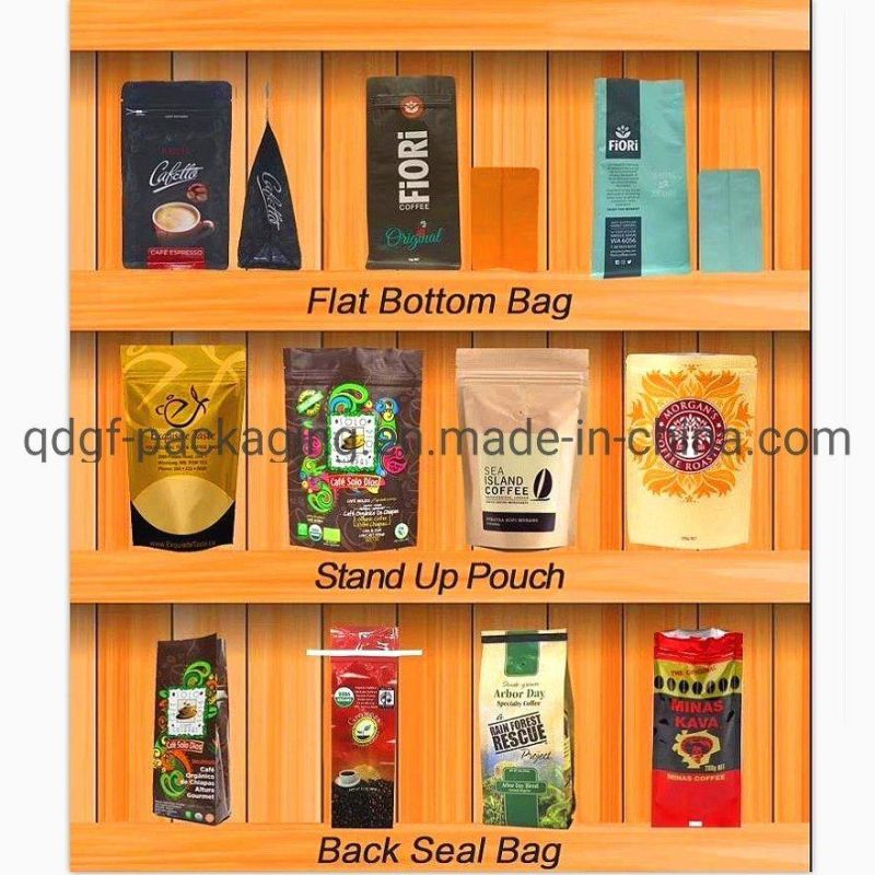 Flat-Bottom Easy-Tear Zipper Plastic Coffee Packaging Bags Food Pouch