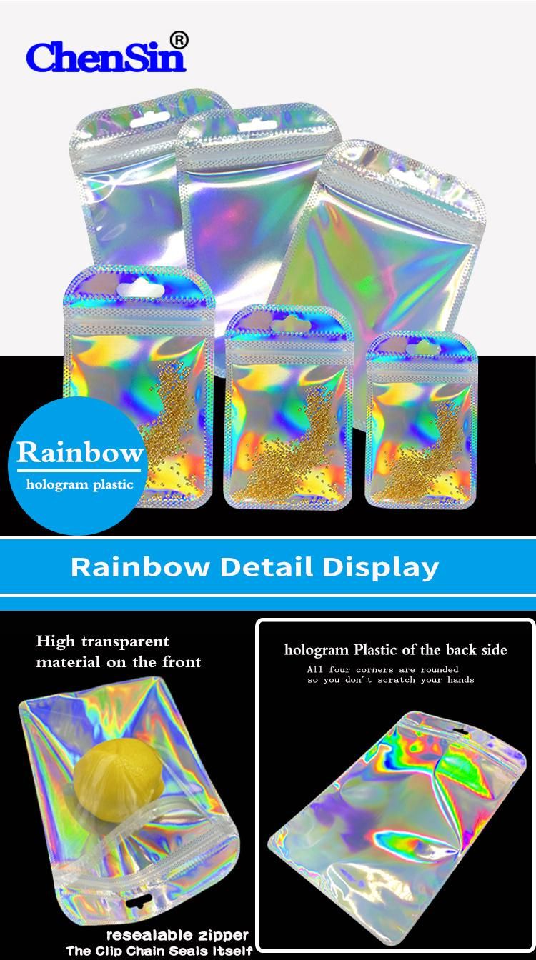 Clear Transparent Front Packaging Rainbow Color Resealable Zipper Bags