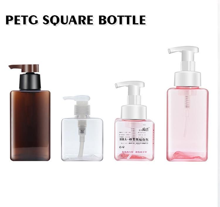 Eco Friendly PETG Plastic Square Shampoo Bottle with Pump Dispenser