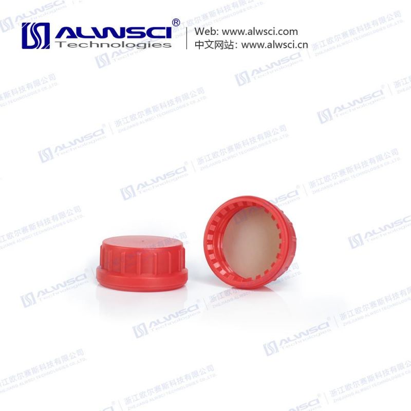 Alwsci 38mm Red PP Tamper-Evident Cap with Septa for 75ml Amber Storage Bottle