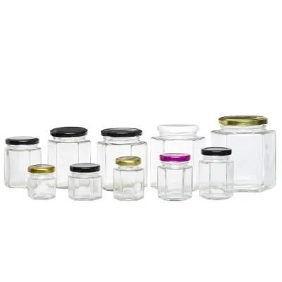 60ml 2oz Hexagon Thickened Transparent Food Storage Jars Glass Honey Jars with Sealed Metal Lids