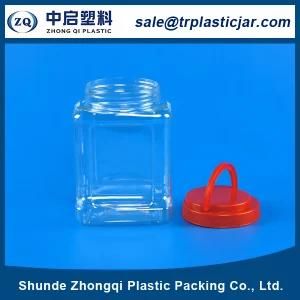 Square Transparent Pet Plastic Bottle with Plastic Cover