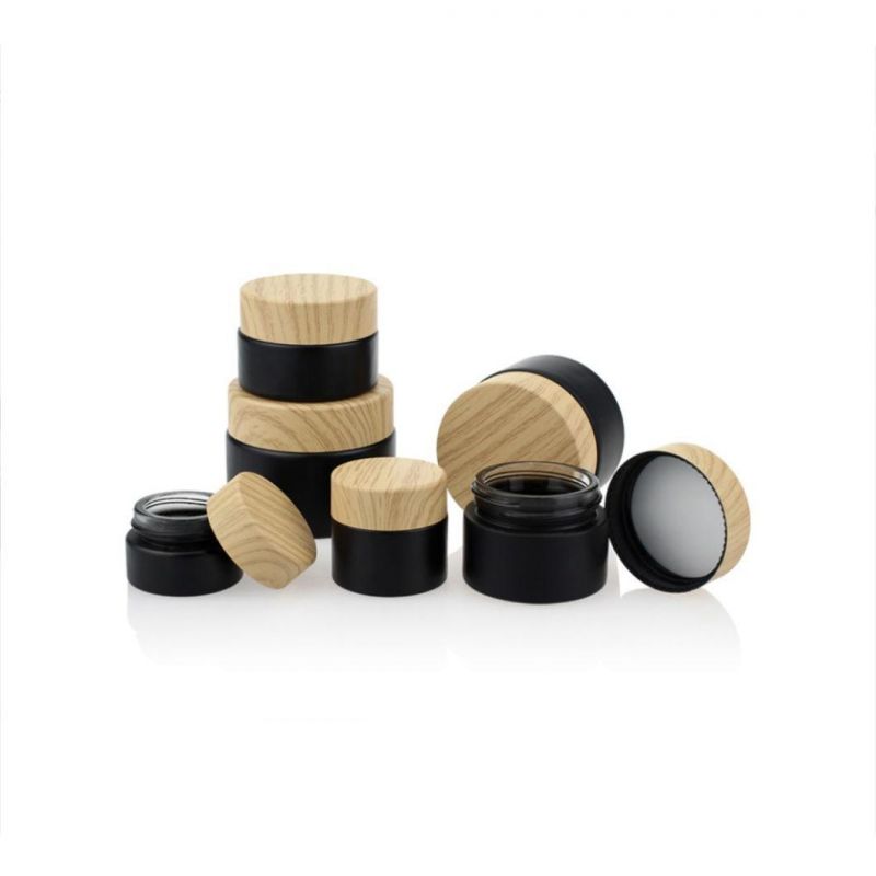 Round Cosmetic Packaging 50ml Glass Face Cream Jar Packaging with Bamboo Lids