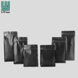 Matte Flat Bottom Coffee Bags with Valve, Plastic Zip Lock Coffee Bags, Black Coffee Bags