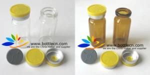 10ml Sterile Clear/Amber Glass Vial + Gray Bottle Rubber Stopper + Yellow 20mm Flip off Caps/ Smooth Top Caps
