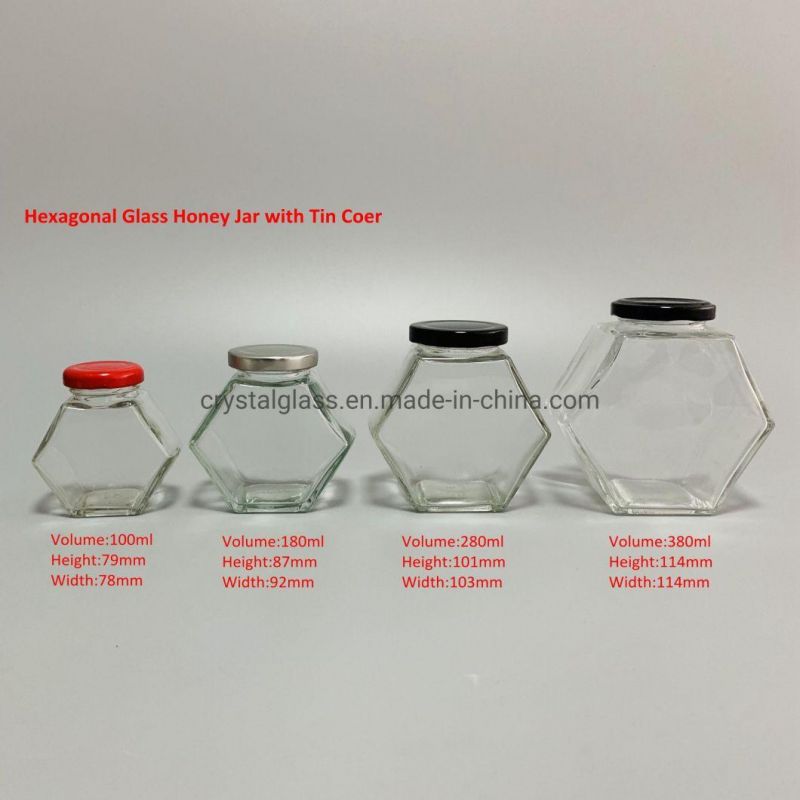 250g Transparent Hexagonal Honey Jar Glass with Twist off Cap