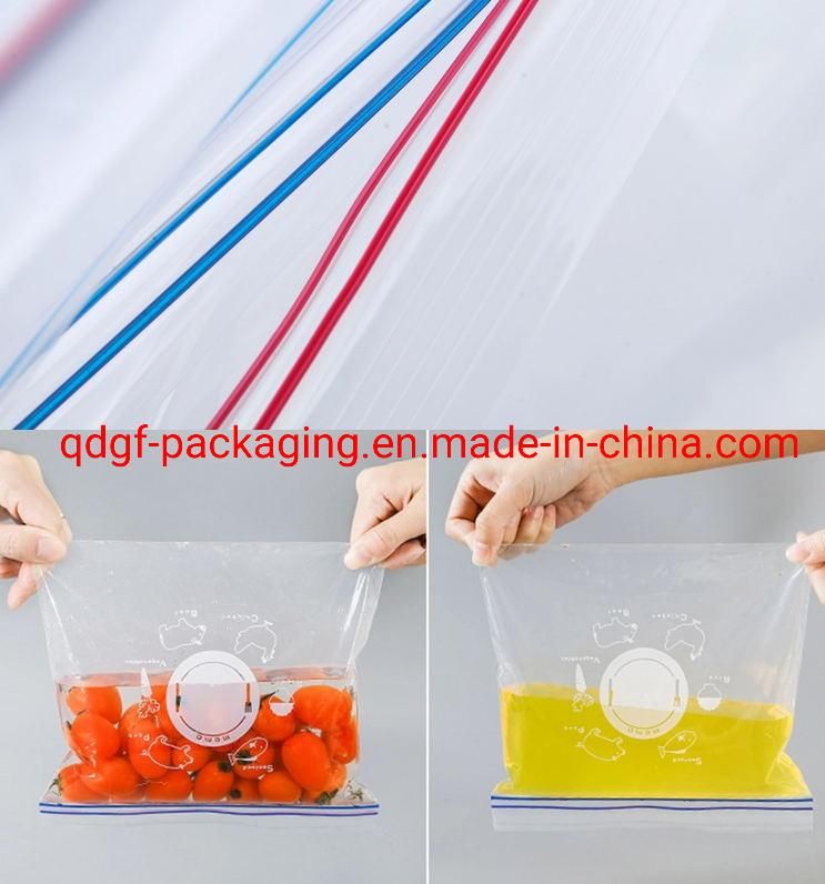 PE Colored Slider Zipper Food Packaging Plastic Bags with Double Zip Lock Poly Pouch for Fruits Fresh Packing