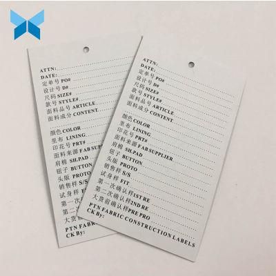 Simple Double Sides Hole Punch Paper Printed Hang Tag for Garment