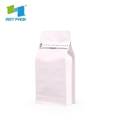 8oz Grounded Coffee Beans Flat Bottom Pouch Biodegradable Bag with One Way Valve Matte Black White Bag
