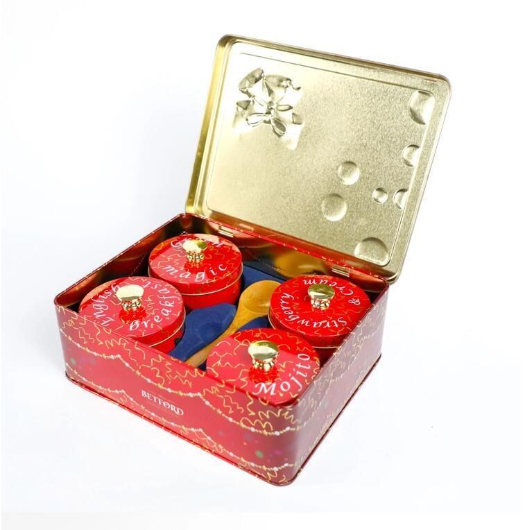 Custom New Small Gift Rectangular Round Metal Tin Box for Tea Package