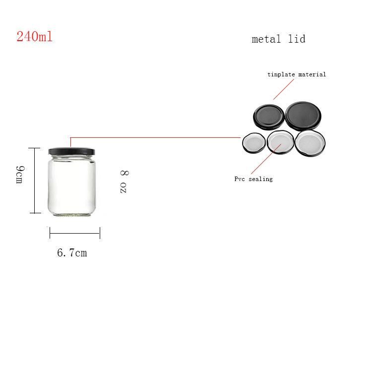 240ml 350ml 500ml Round Empty Honey Food Glass Jam Jars with Lids