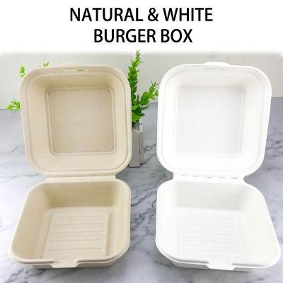 Disposable Sugarcane Bagasse Packaging Box Biodegradable Clamshell Paper Box