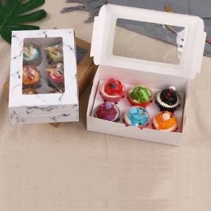 Round Hole Muffin Box Cowhide White Card Cupcake Box Egg Tart Biscuit Pastry Box Window Film Plus Inner Support