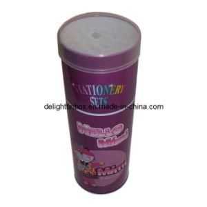 Cylindrical Stationery Tin Can with Plastic Lid (DL-RT-0143)