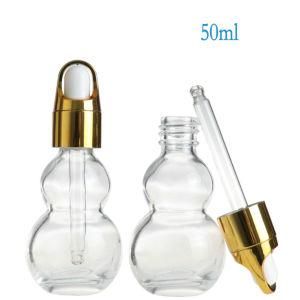 Gourd Shaped Amber Glass Essential Oil Bottle with Black Child-Resistant Serum Dropper