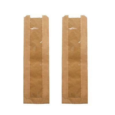 Custom French Baguette Biodegradable Kraft Paper Bread Bakery Bag Brown with Clear Window for Food Packaging
