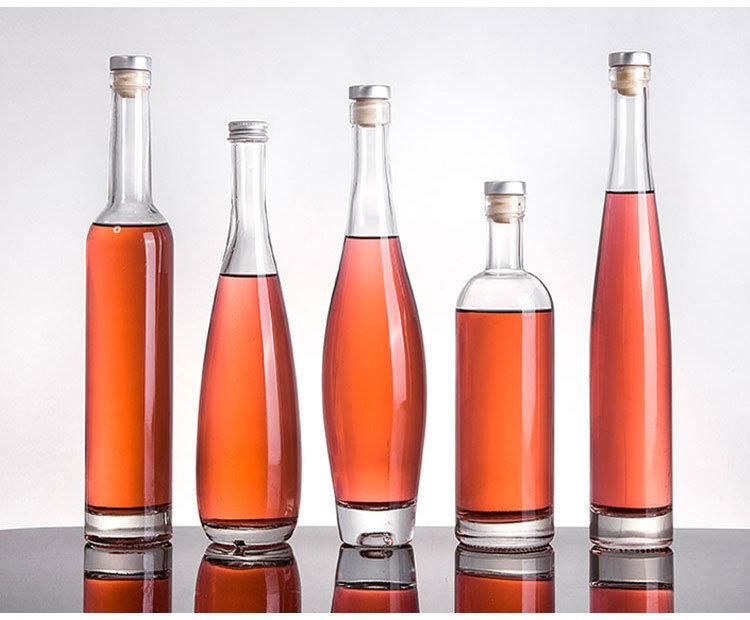Food Grade Long Neck 500ml 750ml Glass Ice Wine Bottles Beverage Bottles with High Polymer Cork Top