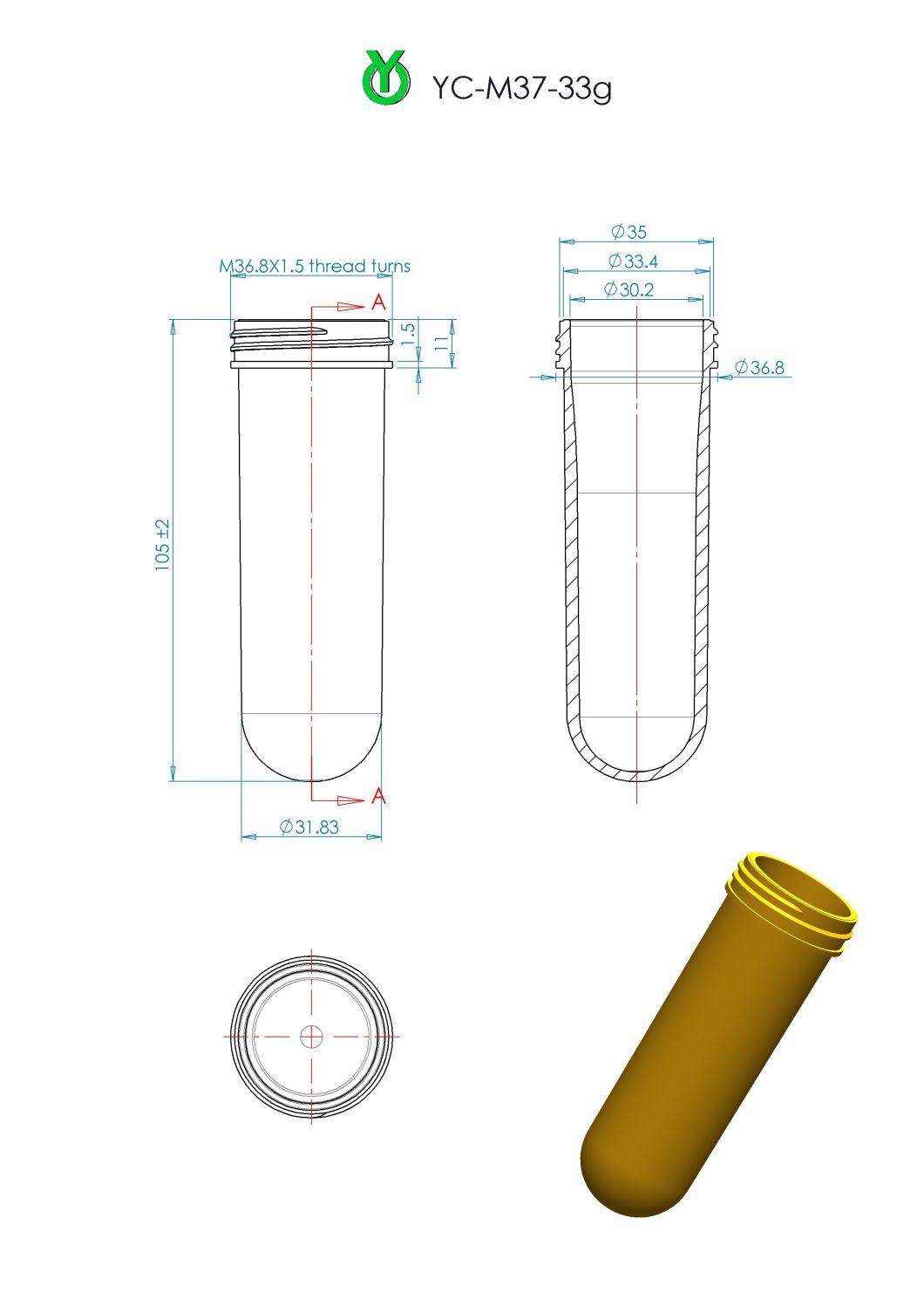 Hot Sale 37mm 33G Pet Preform for Cosmetic Medicine Plastic Perfumes China Bottle